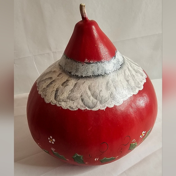 Vintage Folk Art Hand Painted Large Santa Claus Gourd Holiday Christmas 9" - Picture 4 of 8